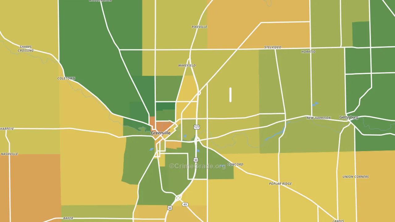 Darke County, OH Map of Robbery Rates