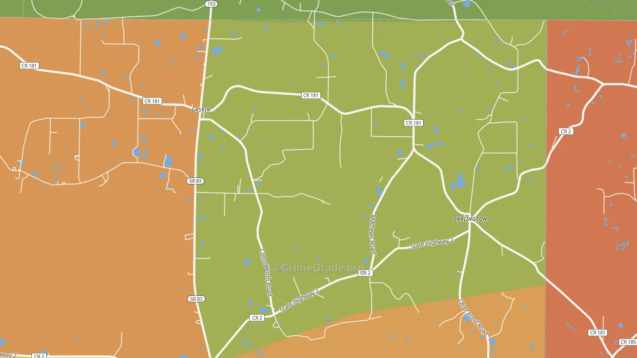 Darlington, FL Map of Robbery Rates
