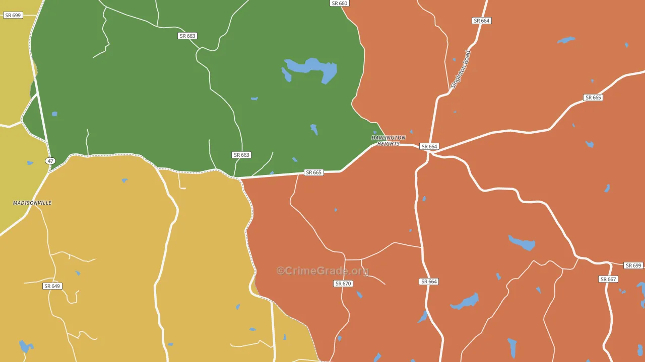 Darlington Heights, VA Map of Robbery Rates