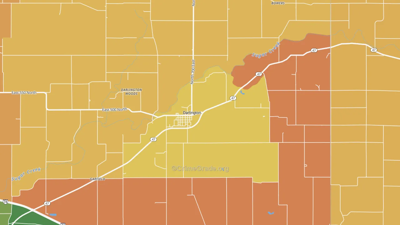 Darlington, IN Map of Robbery Rates