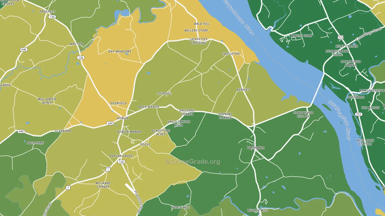 Darlington, MD Map of Robbery Rates