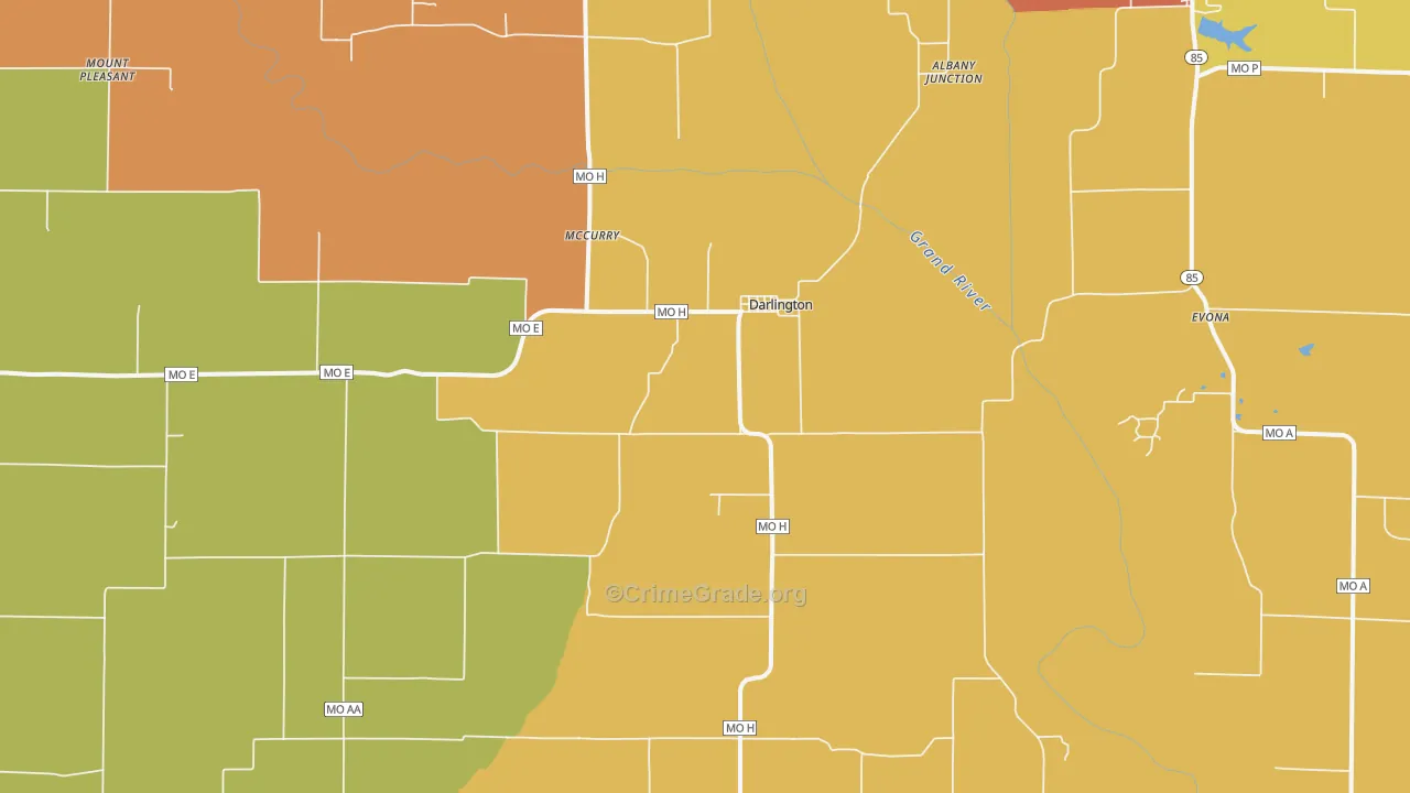 Darlington, MO Map of Robbery Rates