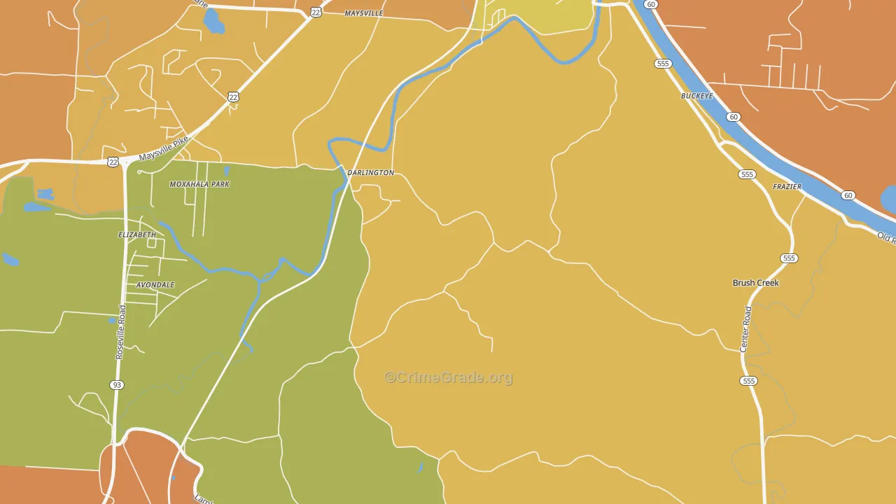 Darlington, OH Map of Robbery Rates