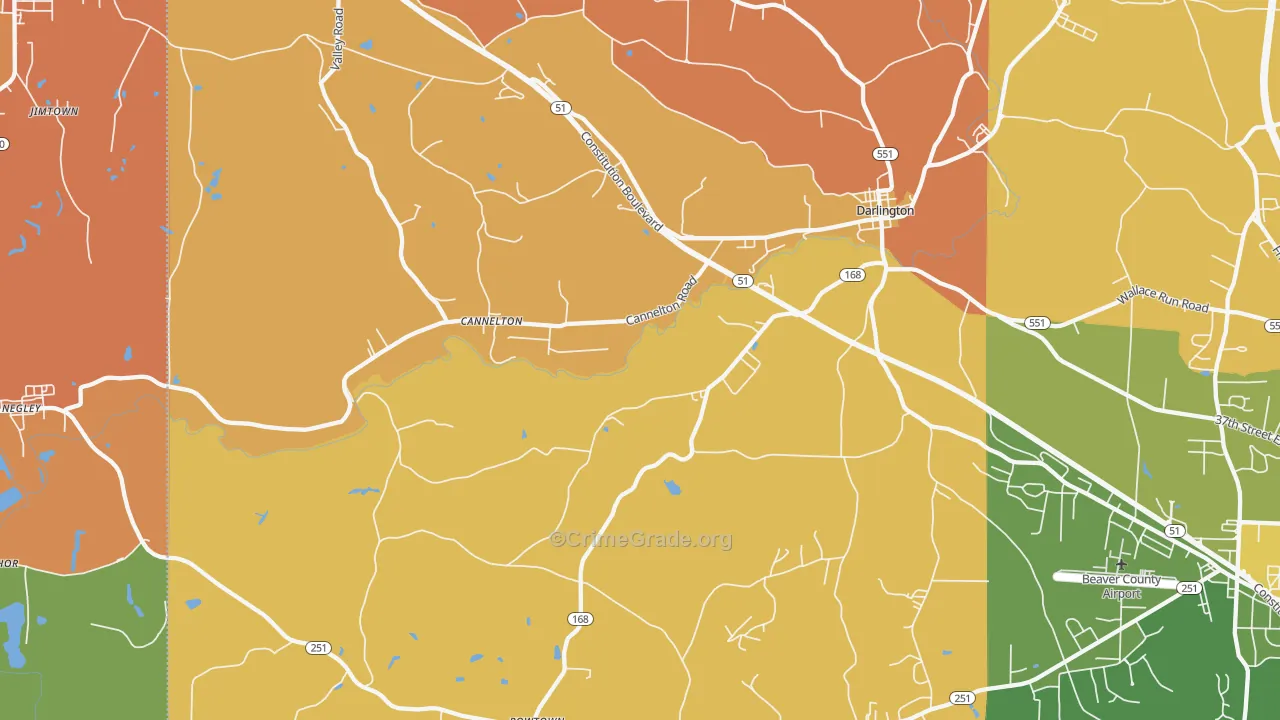 Darlington, PA Map of Robbery Rates