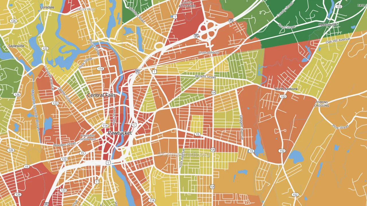 Darlington, Pawtucket, RI Map of Robbery Rates