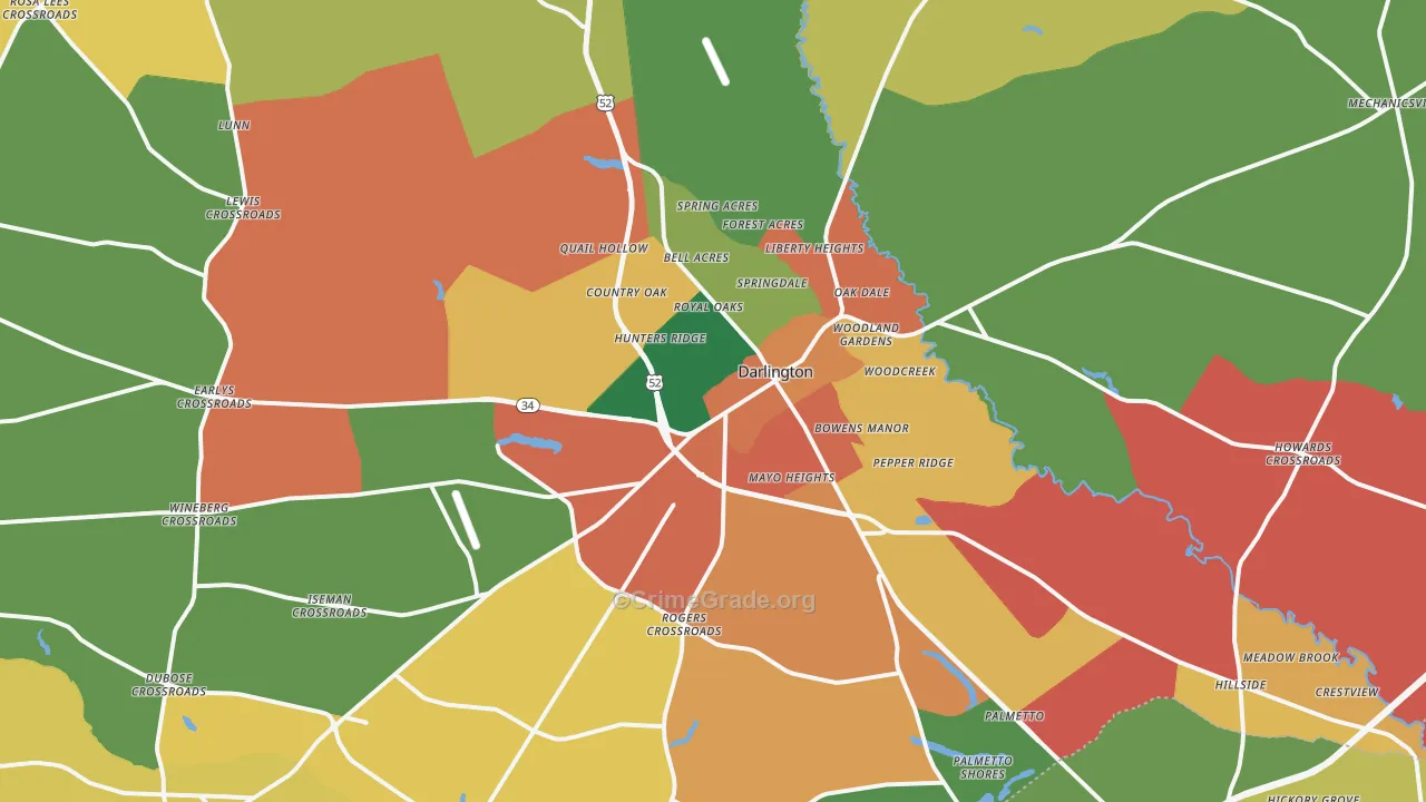 Darlington, SC Map of Robbery Rates