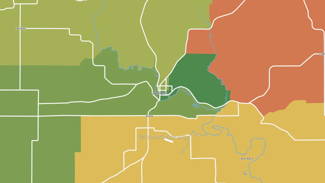 Darlington, WI Map of Robbery Rates
