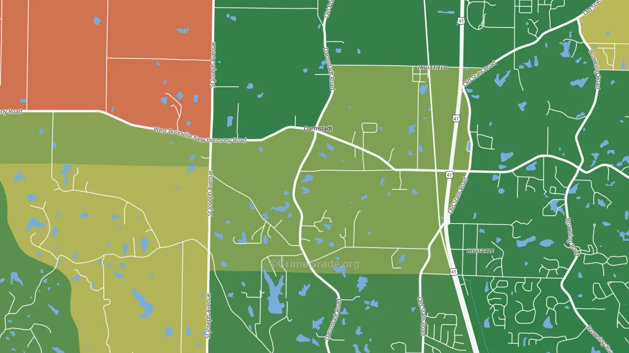 Darmstadt, IN Map of Robbery Rates