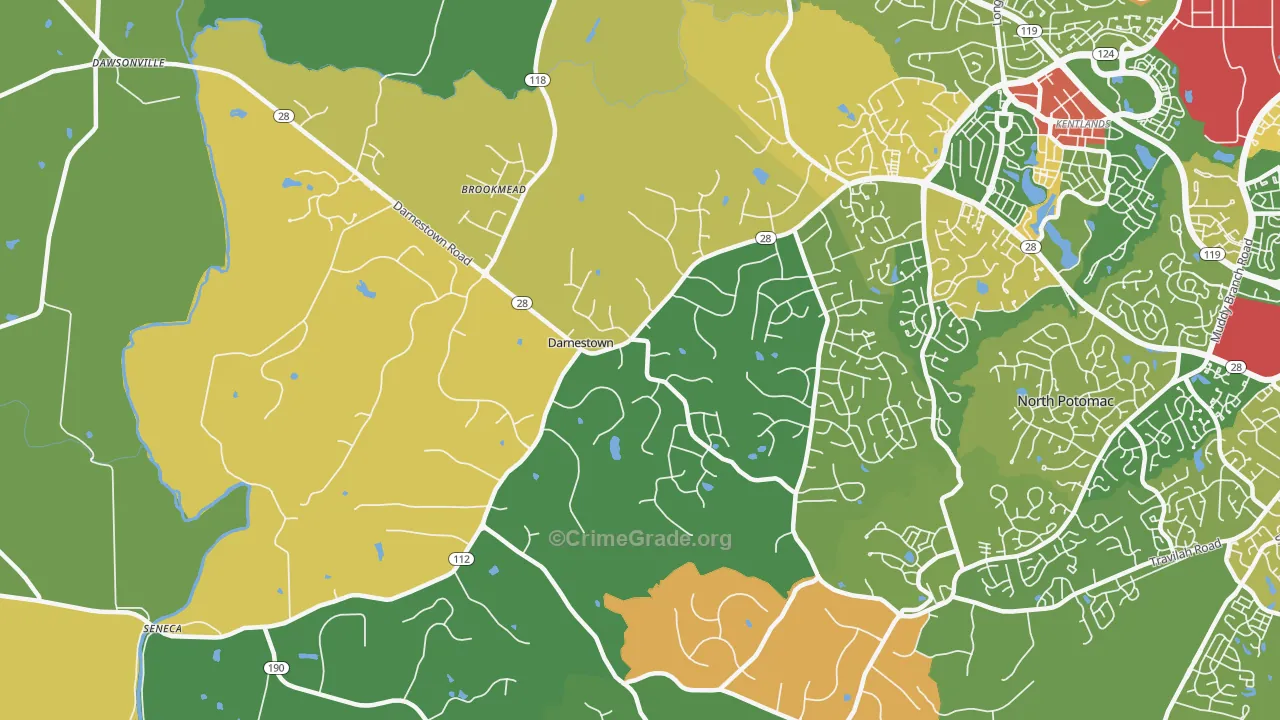Darnestown, Gaithersburg, MD Map of Robbery Rates