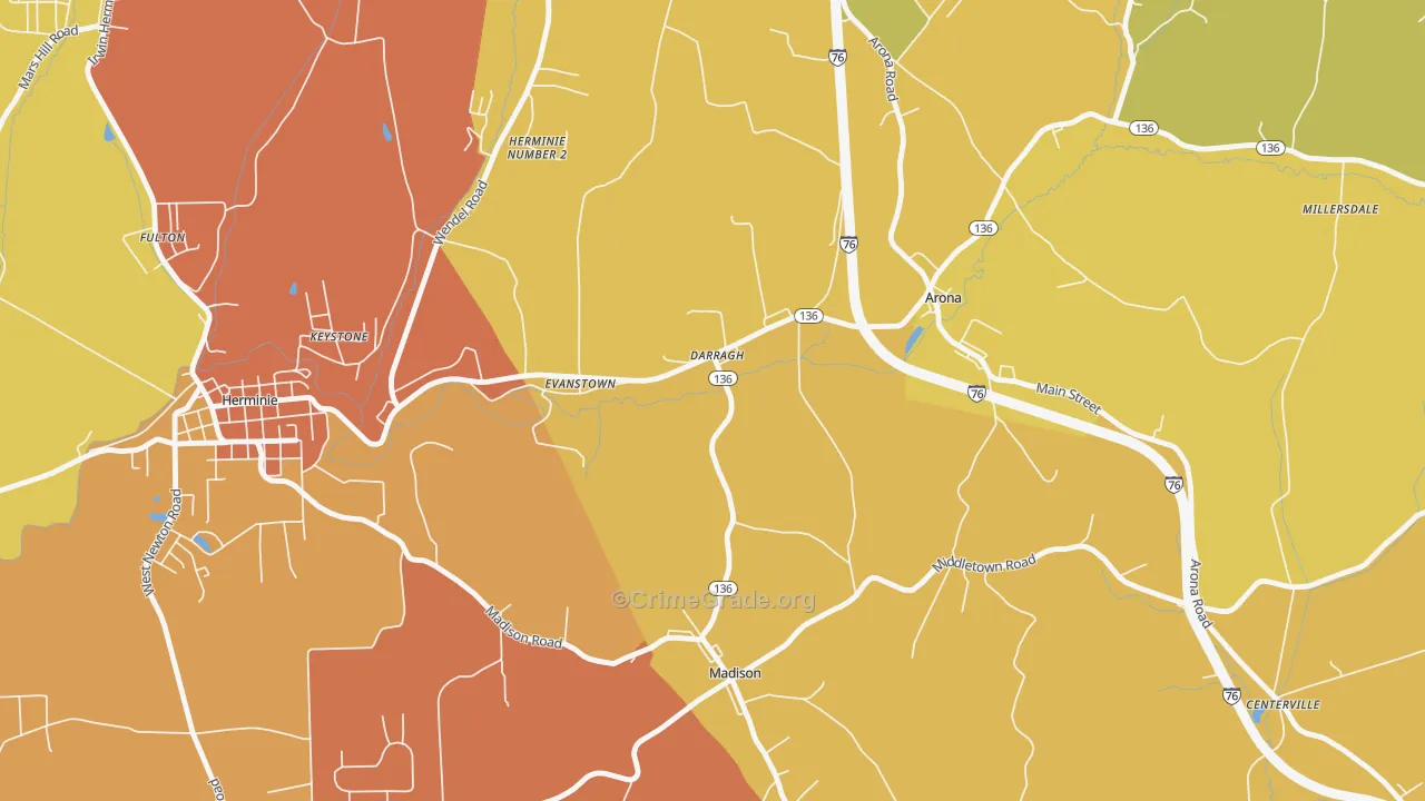 Darragh, PA Map of Robbery Rates