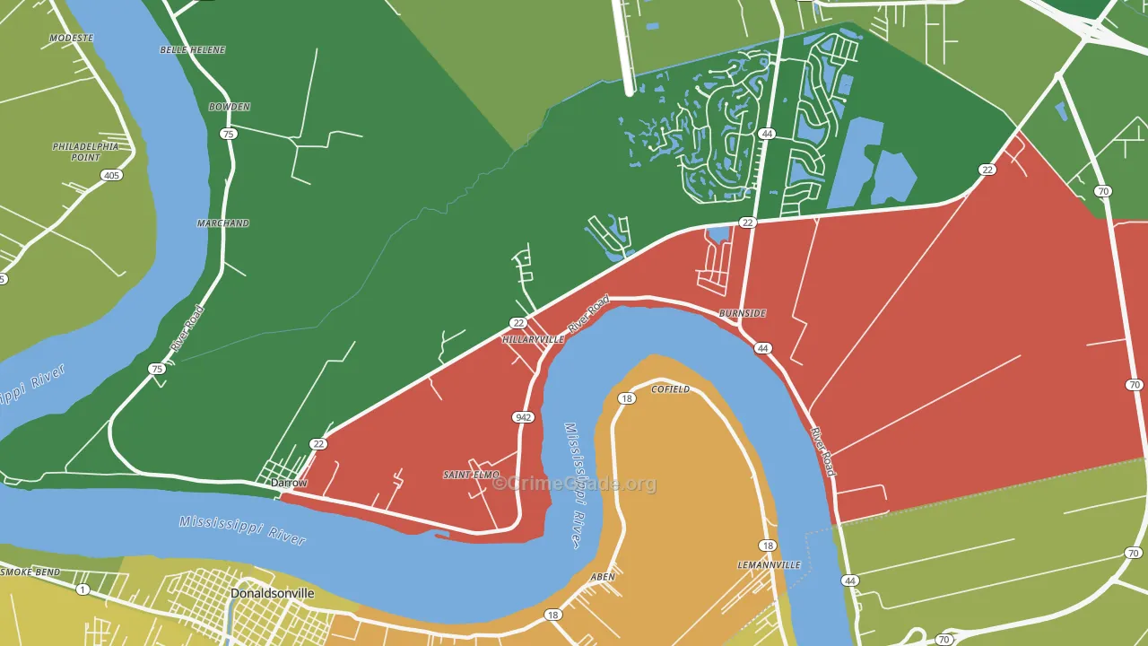 Darrow, LA Map of Robbery Rates