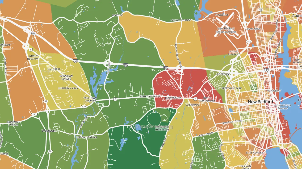 Dartmouth, MA Map of Robbery Rates