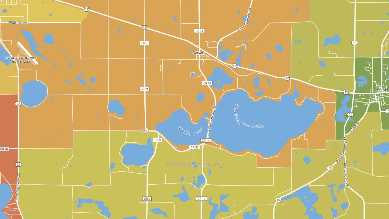 Darwin, MN Map of Robbery Rates