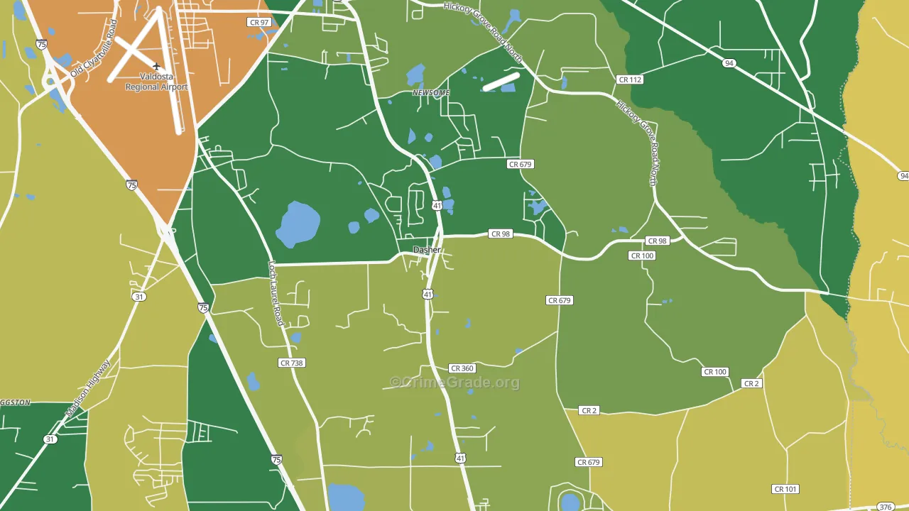 Dasher, GA Map of Robbery Rates