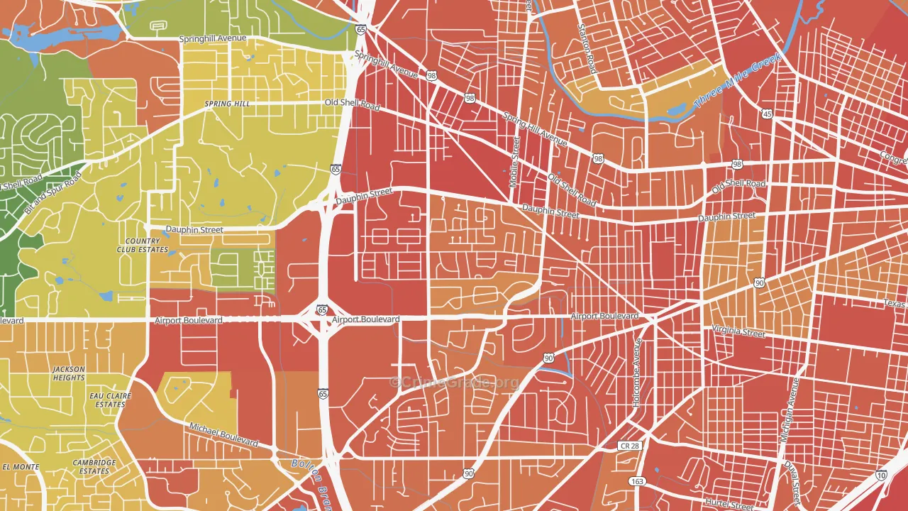 Dauphin Acres, Mobile, AL Map of Robbery Rates