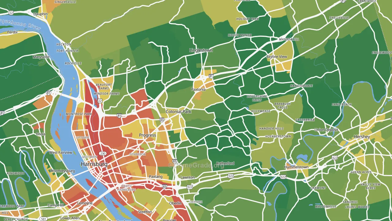 Dauphin County, PA Map of Robbery Rates