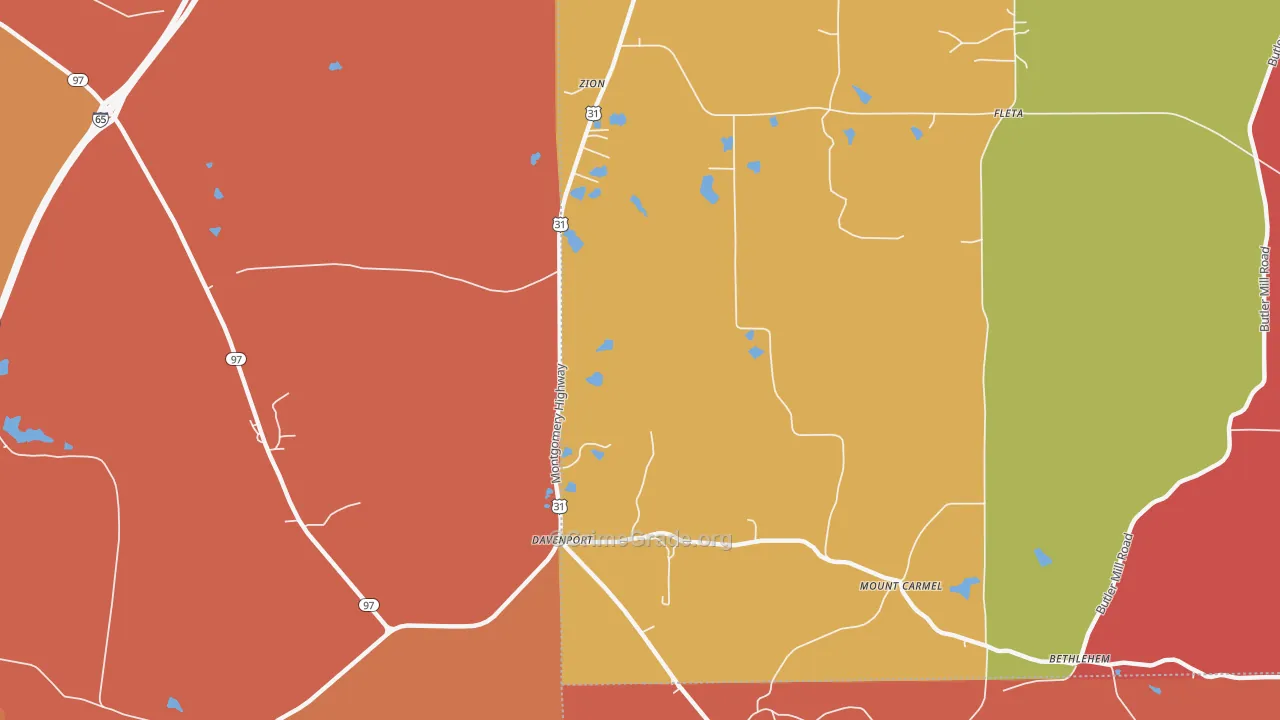 Davenport, AL Map of Robbery Rates