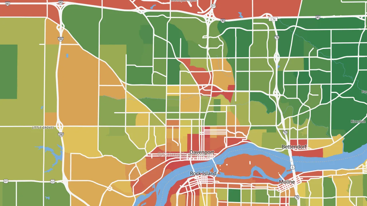 Davenport, IA Map of Robbery Rates