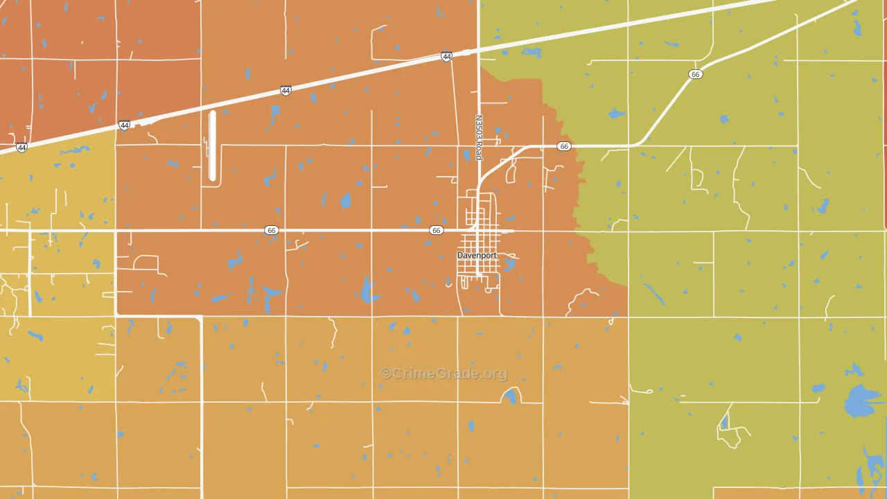 Davenport, OK Map of Robbery Rates