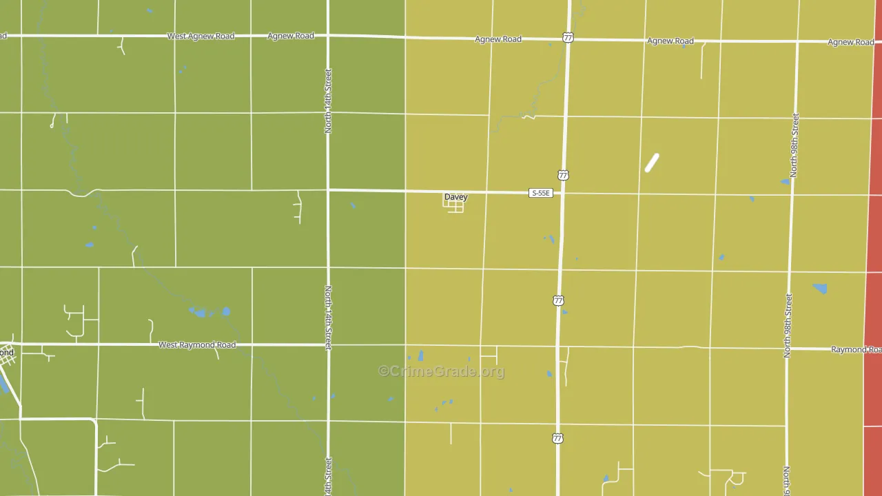 Davey, NE Map of Robbery Rates