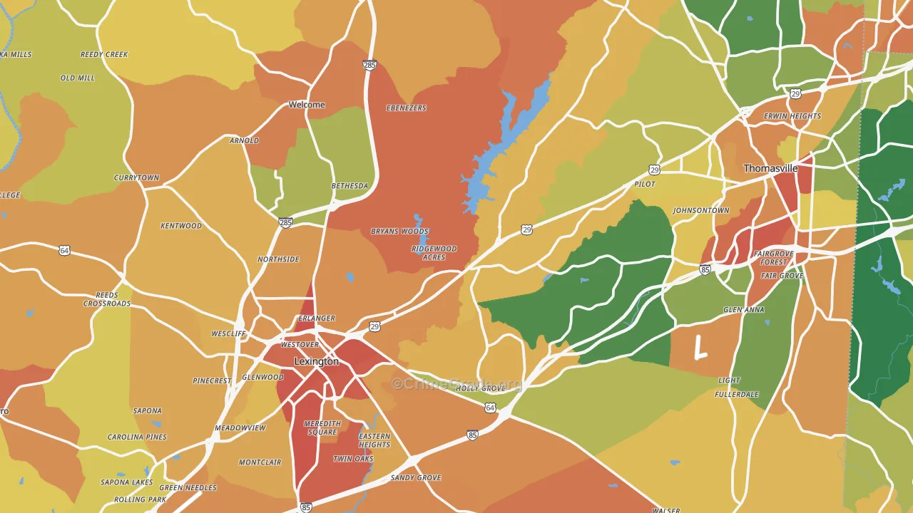 Davidson County, NC Map of Robbery Rates