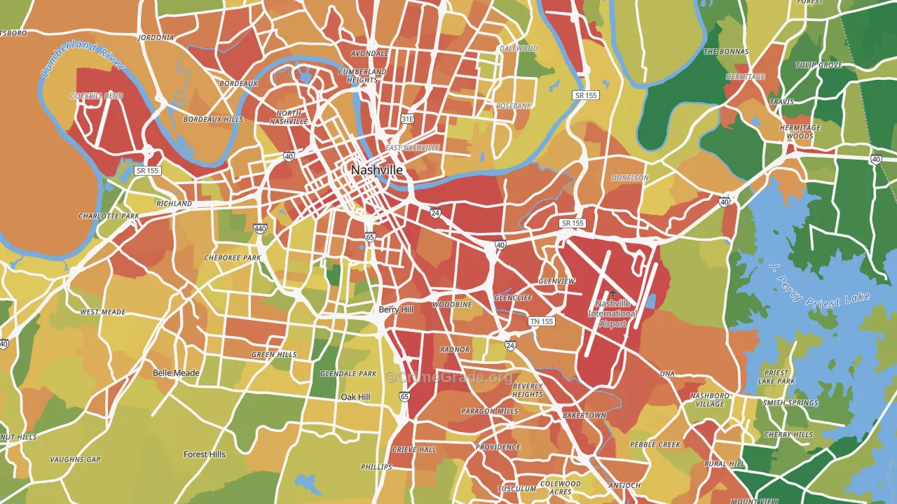 Davidson County, TN Map of Robbery Rates