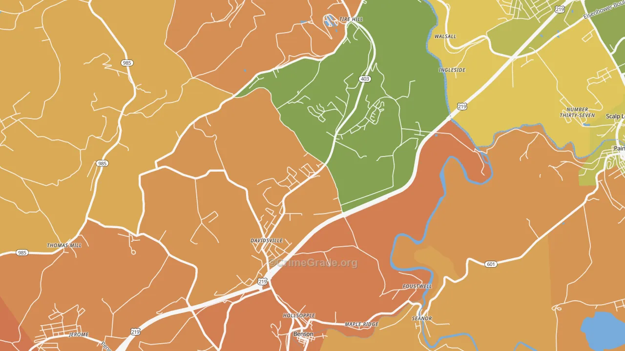 Davidsville, PA Map of Robbery Rates