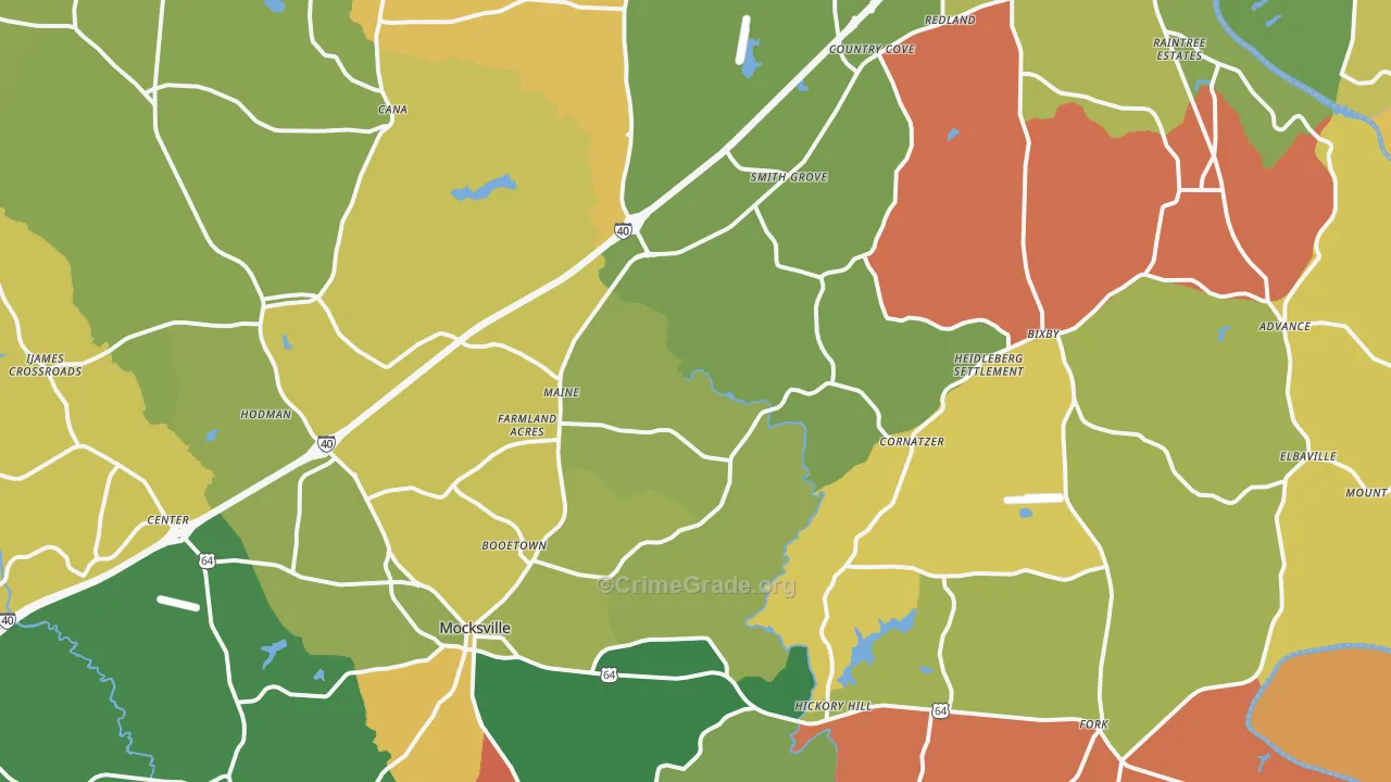 Davie County, NC Map of Robbery Rates