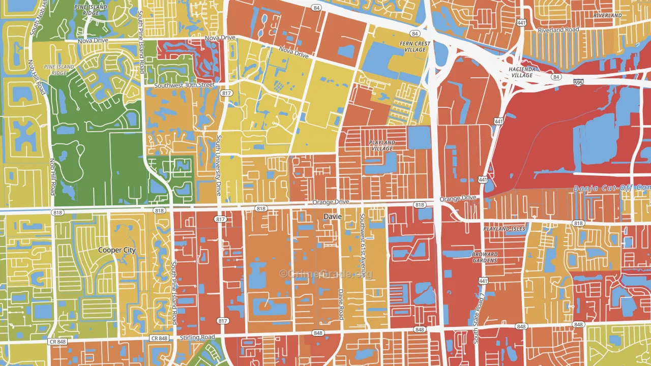Davie Heights, Davie, FL Map of Robbery Rates
