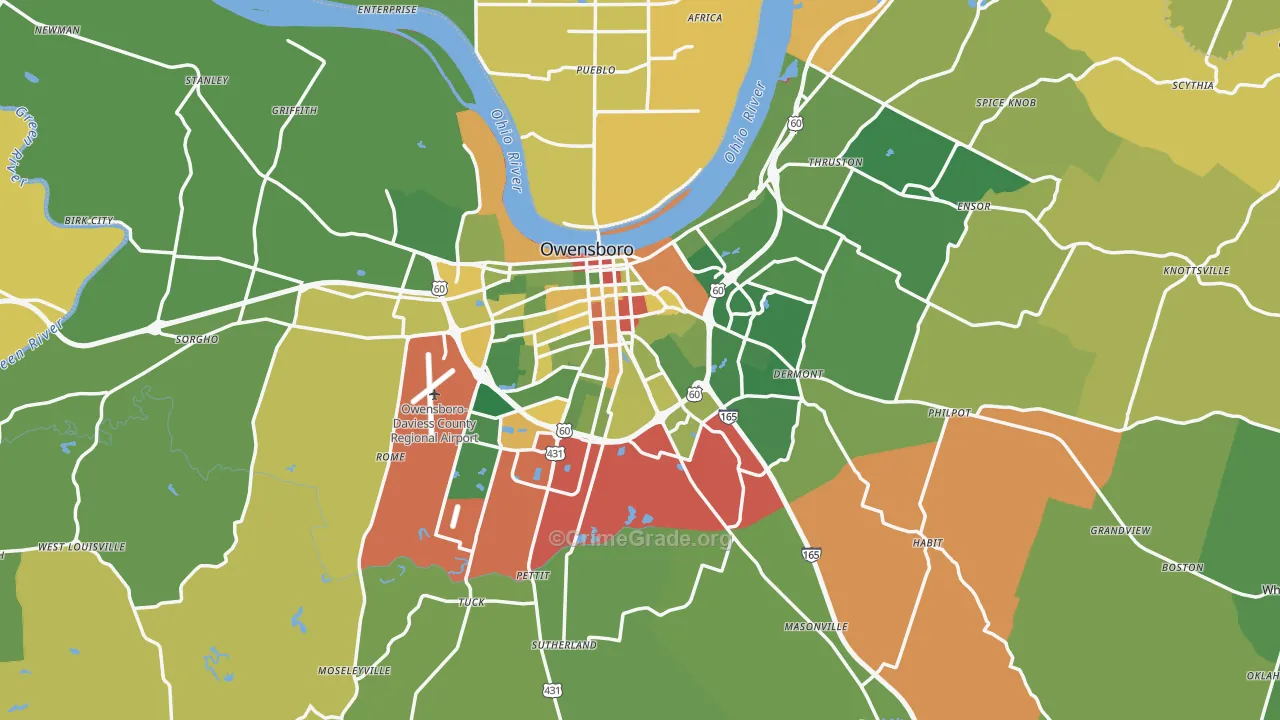 Daviess County, KY Map of Robbery Rates