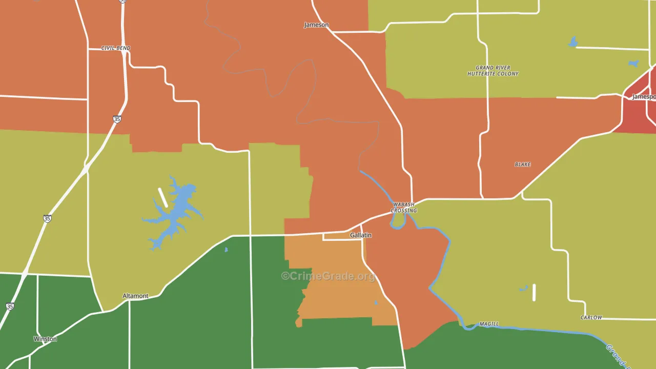 Daviess County, MO Map of Robbery Rates