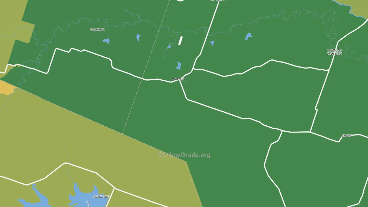 Davilla, TX Map of Robbery Rates