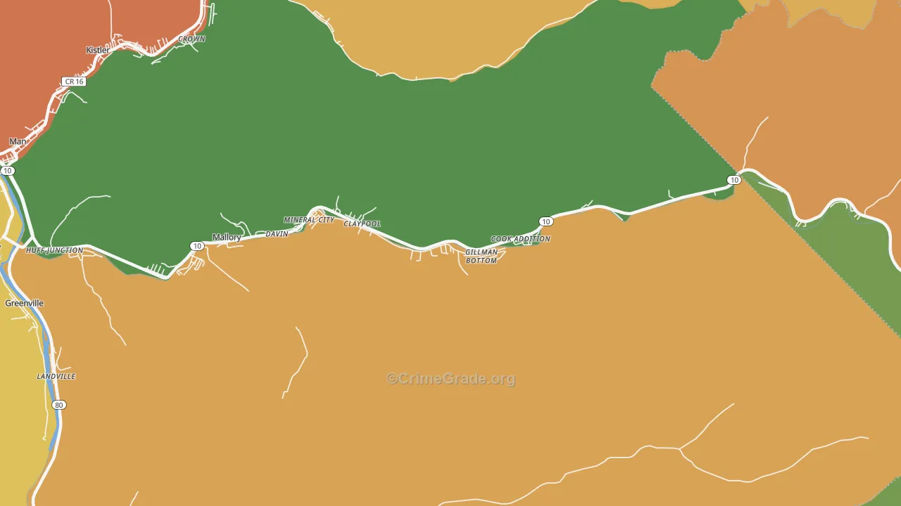 Davin, WV Map of Robbery Rates