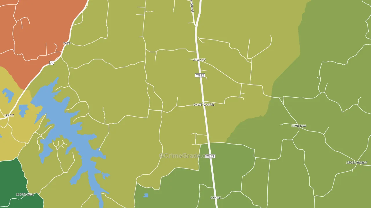 Davis Chapel, TN Map of Robbery Rates