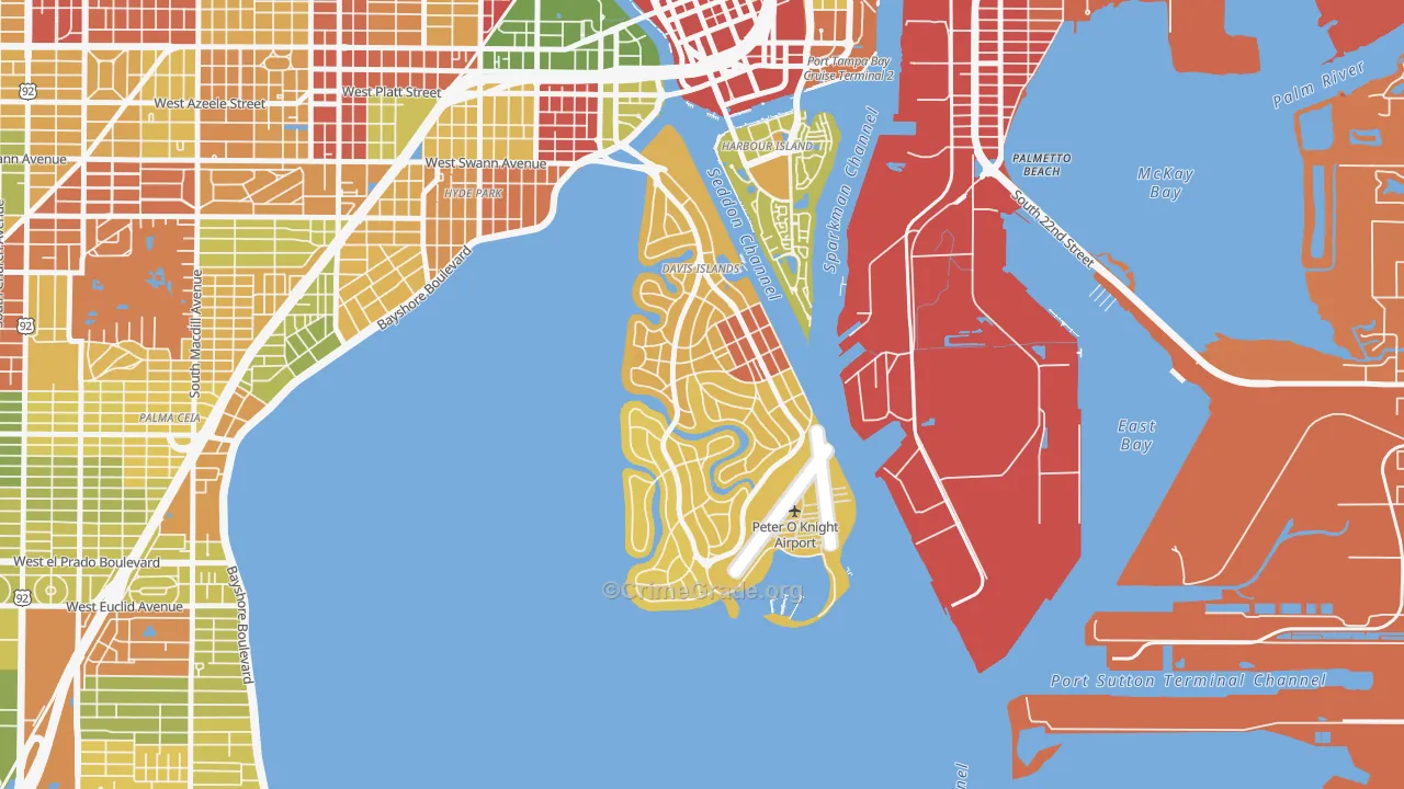 Davis Island, Tampa, FL Map of Robbery Rates