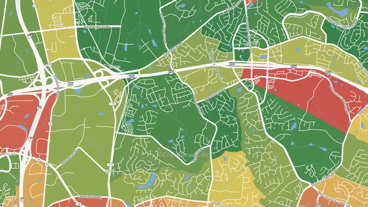 Davis Lake-Eastfield, Charlotte, NC Map of Robbery Rates