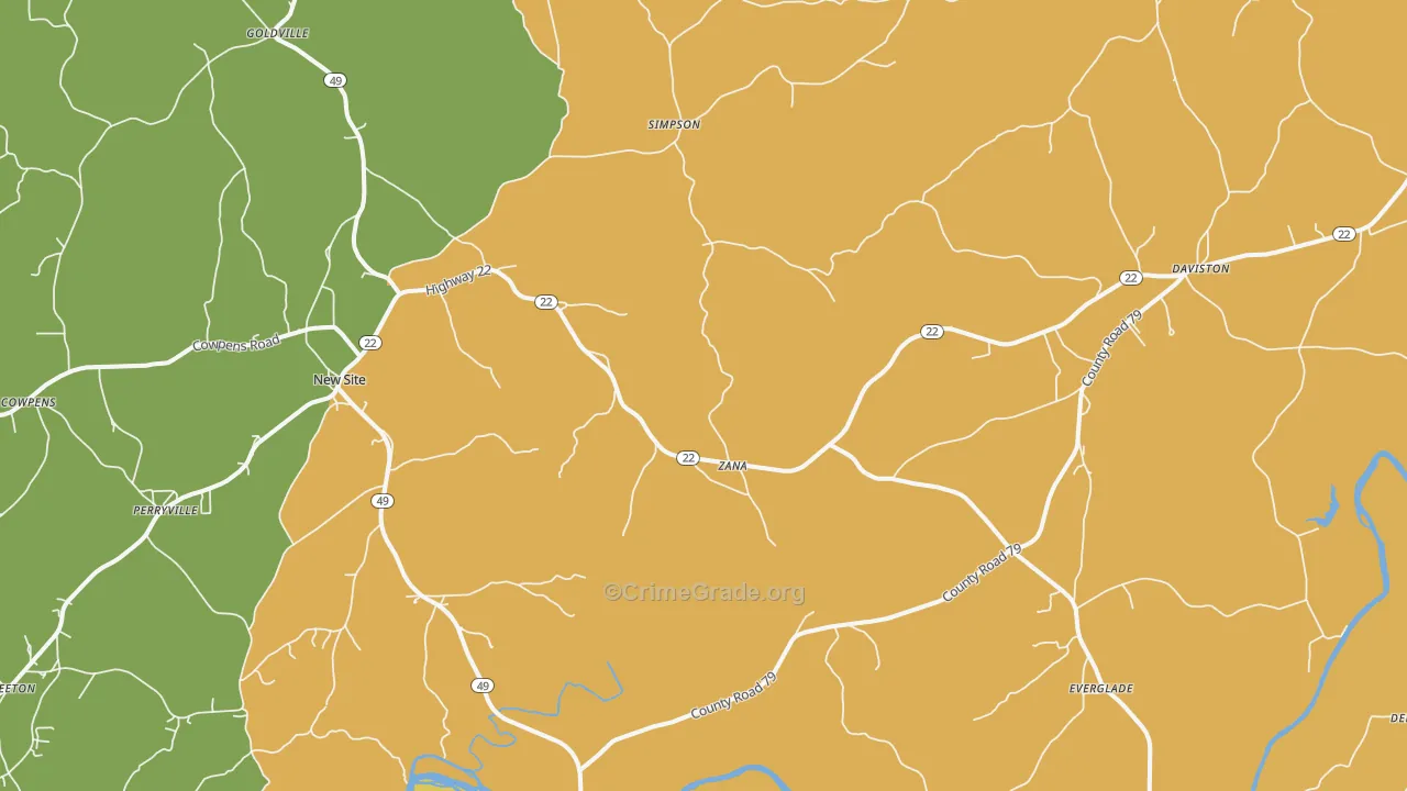Daviston, AL Map of Robbery Rates