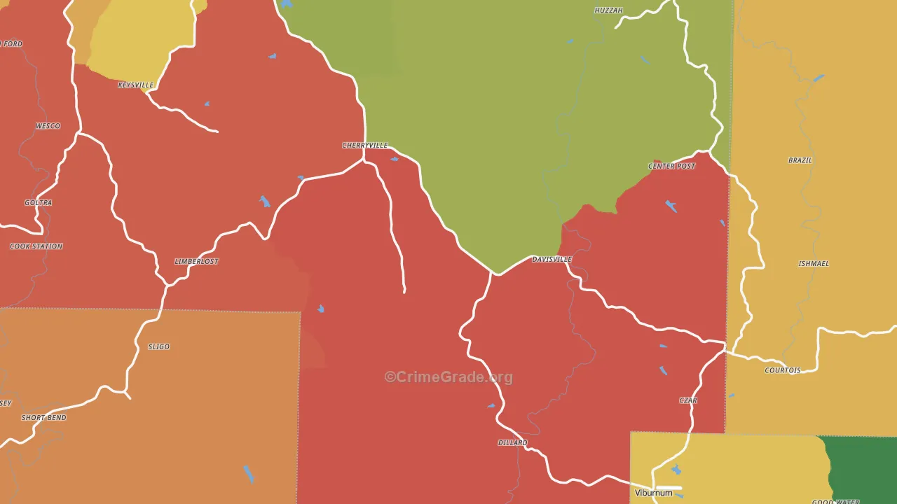 Davisville, MO Map of Robbery Rates