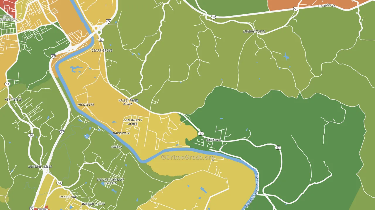 Davisville, WV Map of Robbery Rates