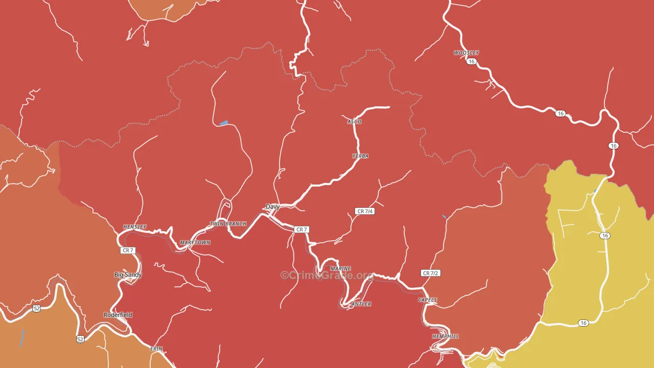 Davy, WV Map of Robbery Rates