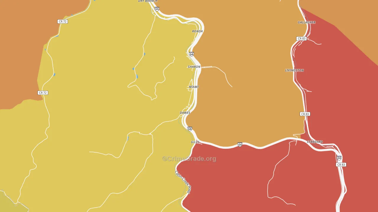 Dawes, WV Map of Robbery Rates
