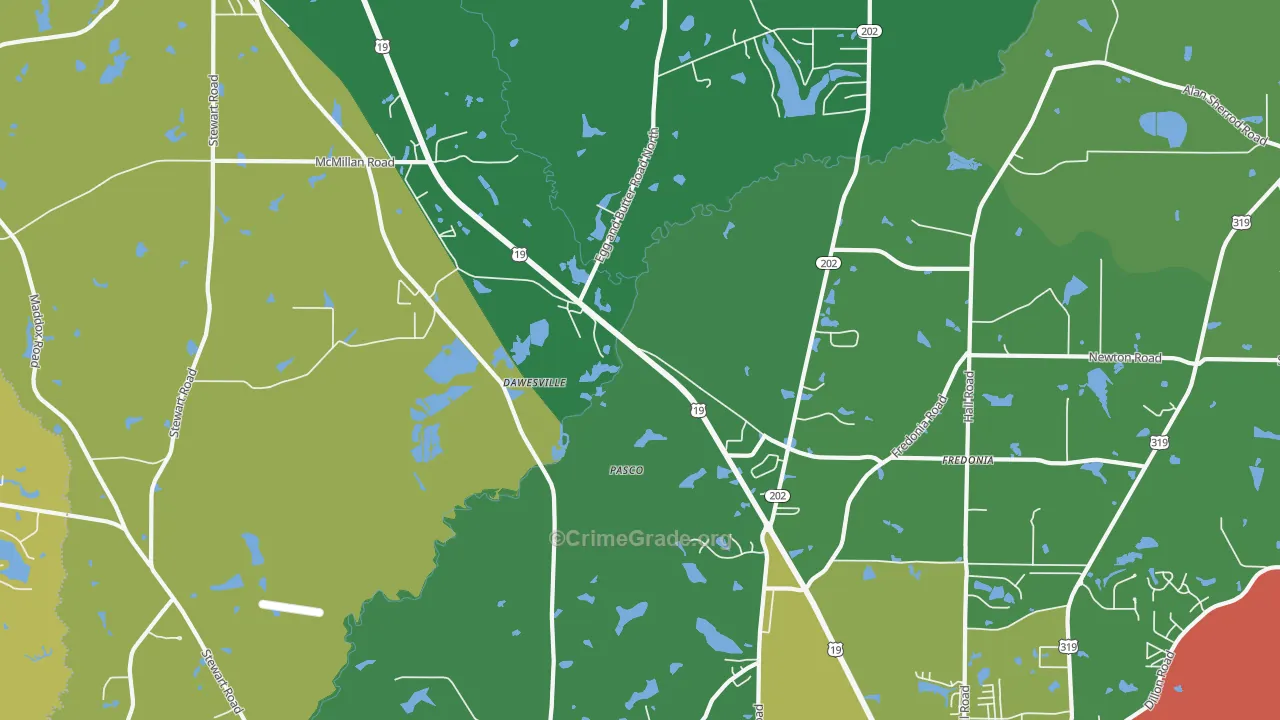 Dawesville, GA Map of Robbery Rates