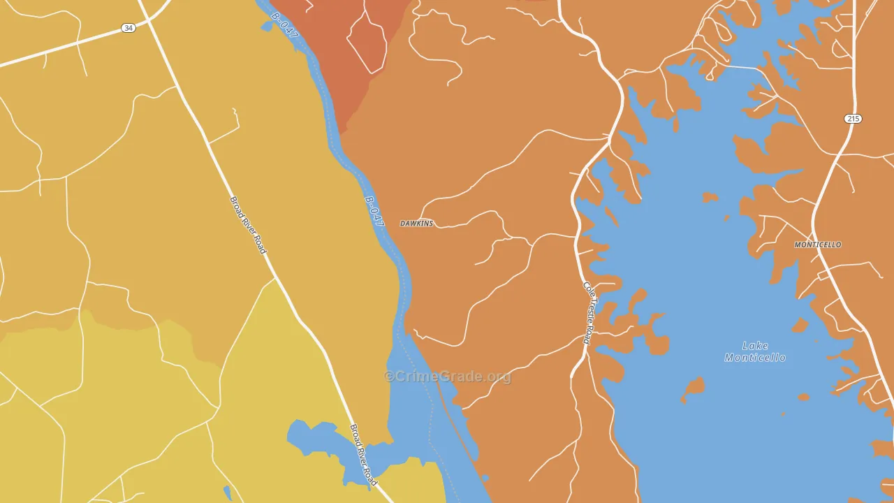 Dawkins, SC Map of Robbery Rates