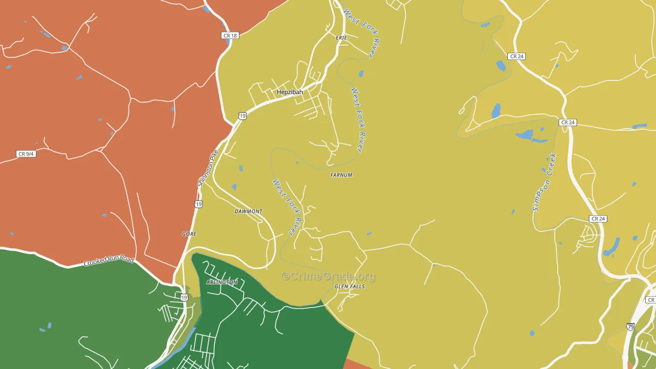 Dawmont, WV Map of Robbery Rates