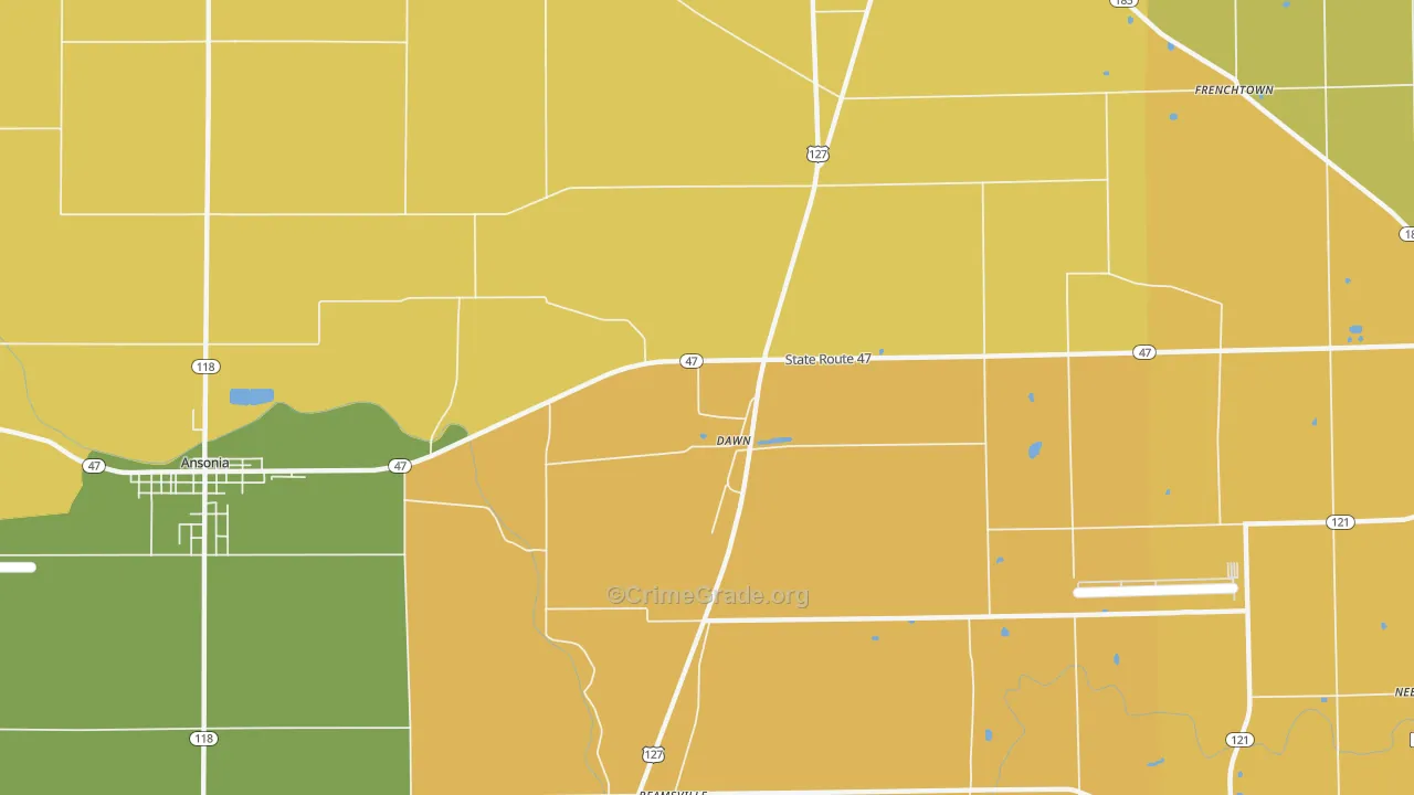 Dawn, OH Map of Robbery Rates