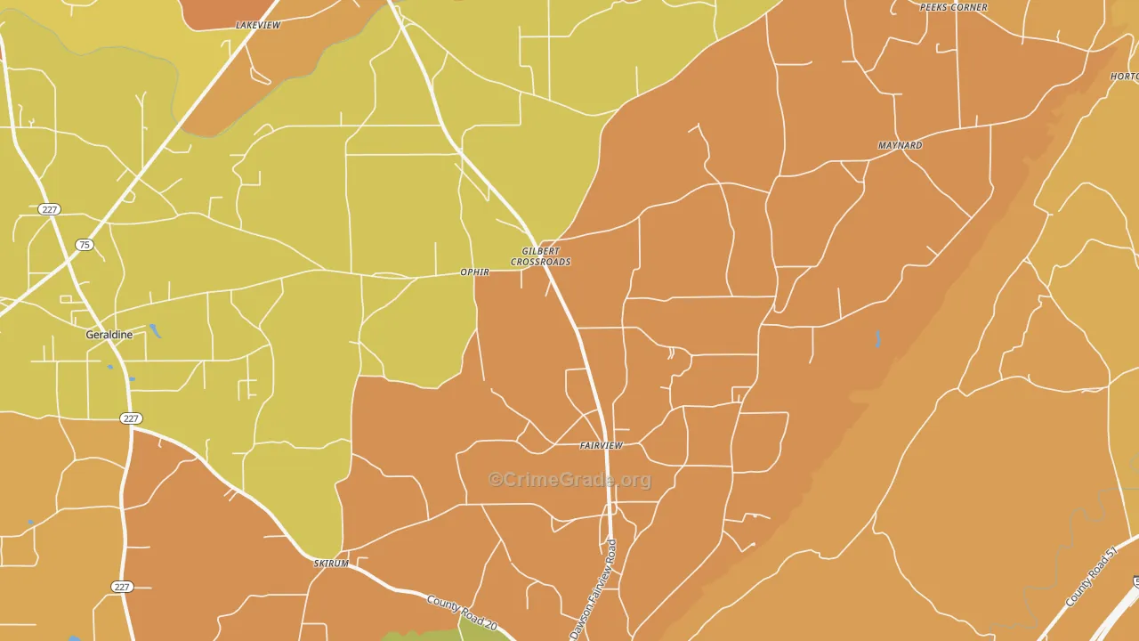 Dawson, AL Map of Robbery Rates