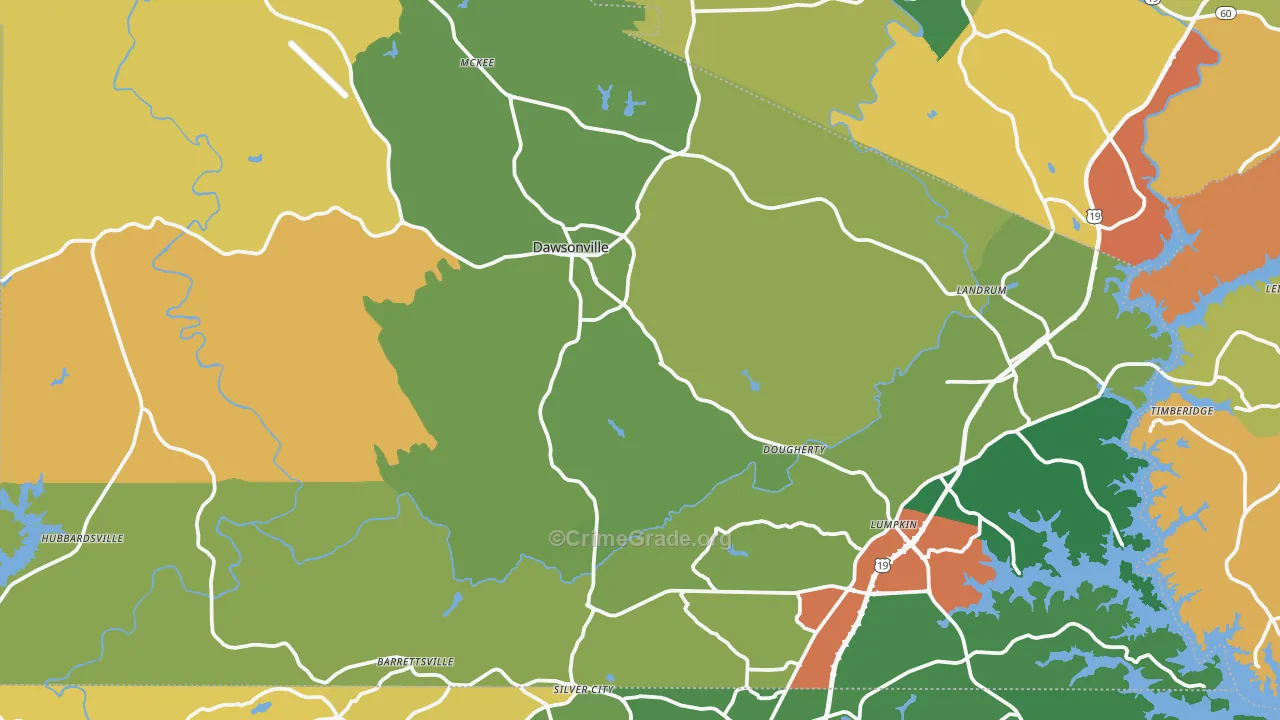 Dawson County, GA Map of Robbery Rates