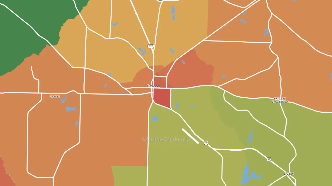 Dawson, GA Map of Robbery Rates