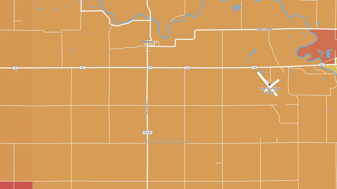 Dawson, IA Map of Robbery Rates