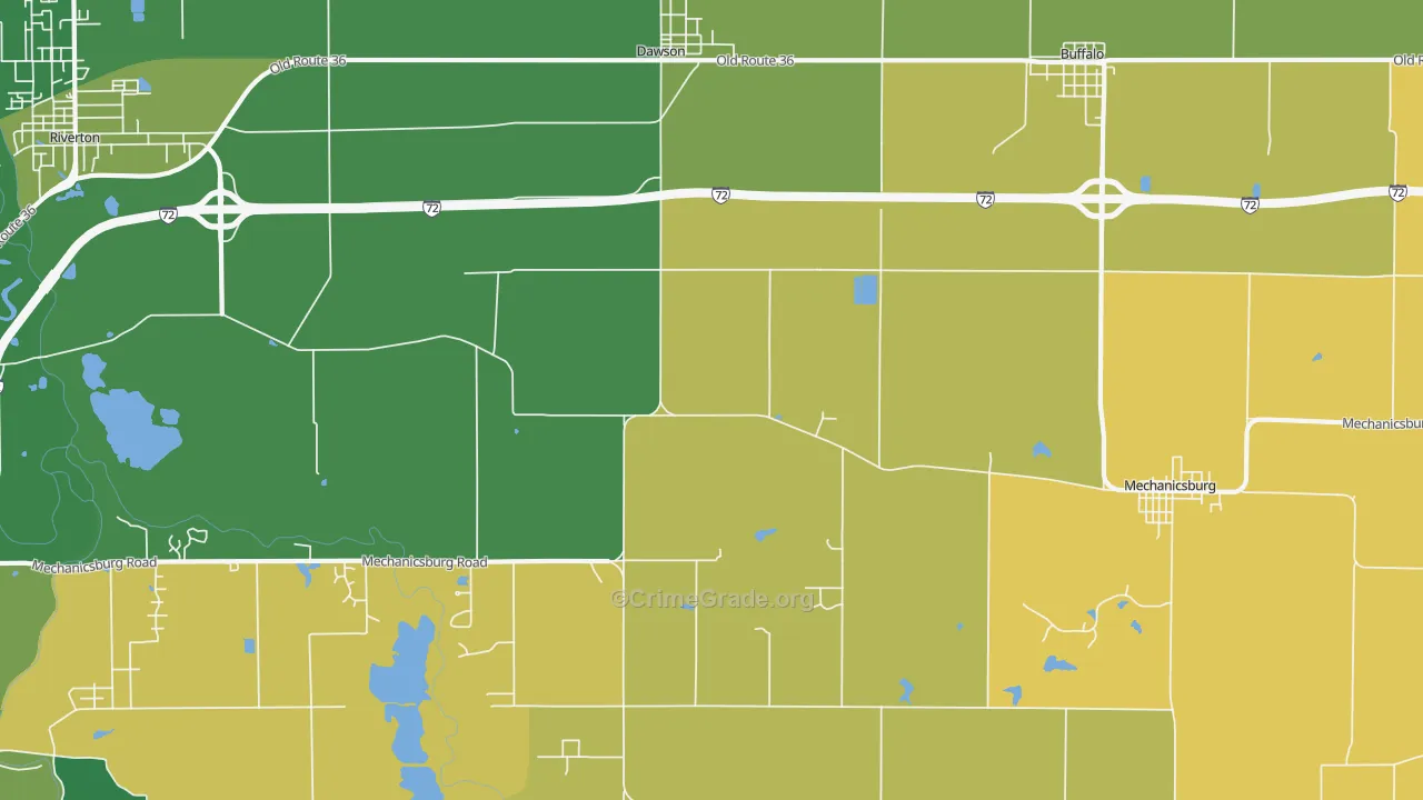 Dawson, IL Map of Robbery Rates